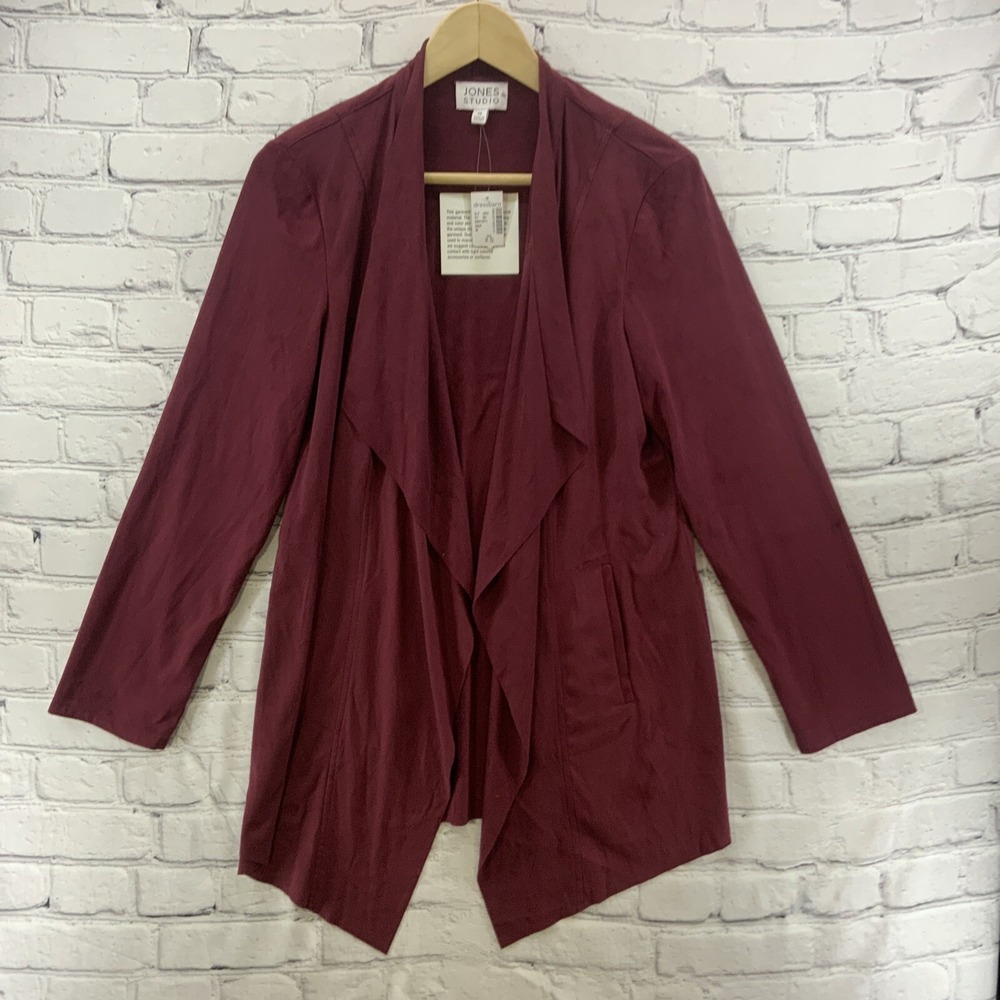 Jones Studio Open Front Shrug Womens Sz XS Burgundy NWT